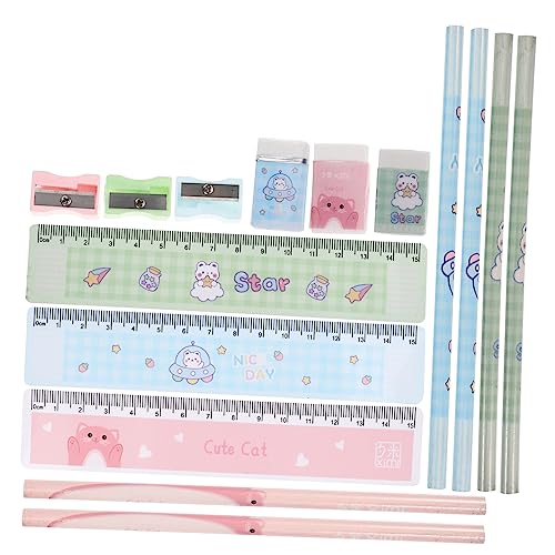 VILLFUL 6 Sätze Handheld Bleistiftanspitzer Set für Schüler Teiliges Schulbedarf Set mit Radiergummis und Kompaktanspitzer für Mädchen Blau Grün Rosa von VILLFUL