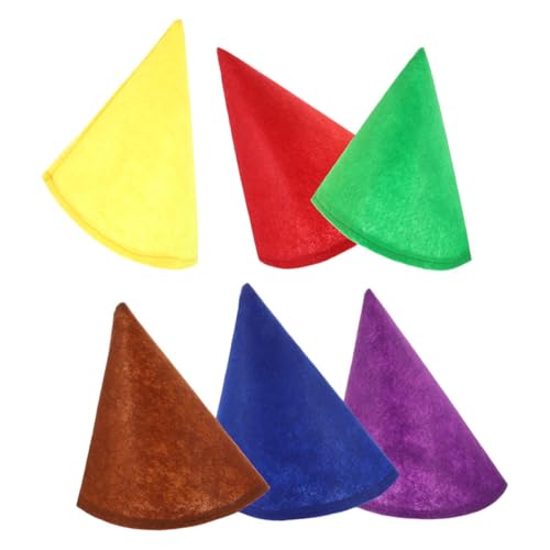 VILLFUL 6 Stück Filz-zwergenhüte Bunte Kegelmützen für Party Kostümzubehör Unisex für Halloween Weihnachten Geburtstagsfeiern Leichte Stilvolle Kopfbedeckung von VILLFUL