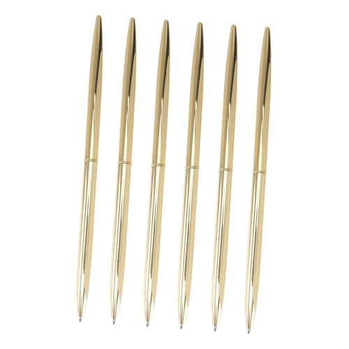 VILLFUL 6 Stück Kugelschreiber aus Metall Bank Goldstift, schwarze Kugelschreiber für Unternehmen Ultradünn rezeption schreibtisch stift Geschäftsstifte Empfangsstift Golden von VILLFUL