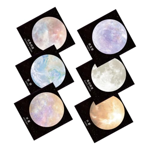 VILLFUL 6 Stück Planetennotizen, Mondphasen Aufkleber, Schulanfang, Weltraum Themenblock, Runde Planetenaufkleber, Mond Aufkleberblock, Weltraum Aufkleber, Weltraum Schulbedarf von VILLFUL