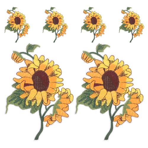 VILLFUL 6 Stück Teiliges Bügelflicken Sonnenblumen Aufnäher für Kleidung Jeans und Taschen Bestickte Blumenapplikationen zum Aufbügeln zum Dekorieren und Reparieren von VILLFUL