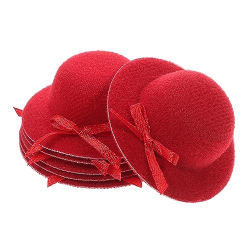 VILLFUL 6 Stück Teiliges Mini Schleifen Hüte Miniaturfilzhüte für DIY Bastelprojekte Puppenhaar Accessoires Rot Kleine Hüte für Puppenkostüme und Weinflaschendekoration von VILLFUL