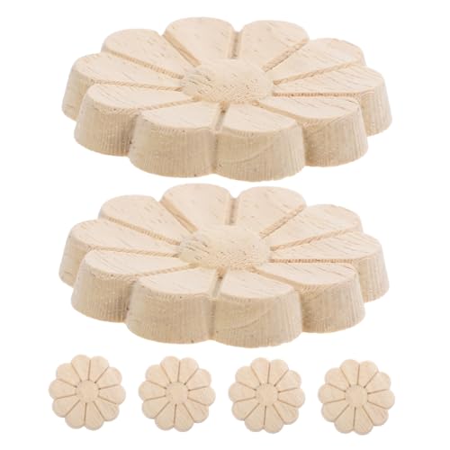 VILLFUL 6 Stück Teiliges Runde Holzblumen Applikationen Unbemalt Feine Reliefs Möbelverzierung für Schränke Kommoden Schlafzimmer Wohnzimmer Dekoration von VILLFUL