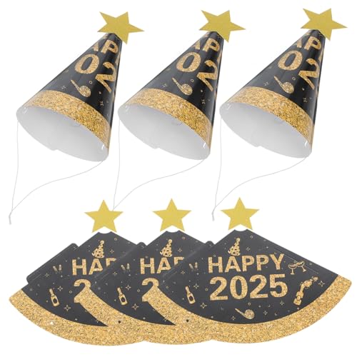 VILLFUL 6 Stück Teiliges Schwarze Goldpapierhüte für Neujahrsfeiern Partyhüte für Silvester Feiern und Festliche Anlässe und Bequem von VILLFUL