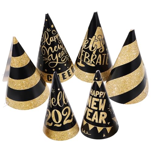 VILLFUL 6er Satz Schwarz-gold Papierhüte Neujahrs-partyhüte Für Erwachsene Silvester-party Zubehör Kegelhüte Aus Papier Für Festivals VILLFUL 6er Satz Schwarz-gold Papierhüte Neujahrs-partyhüte Für Erwachsene Silvester-party Zubehör Kegelhüte Aus Papier Für Festivals von VILLFUL
