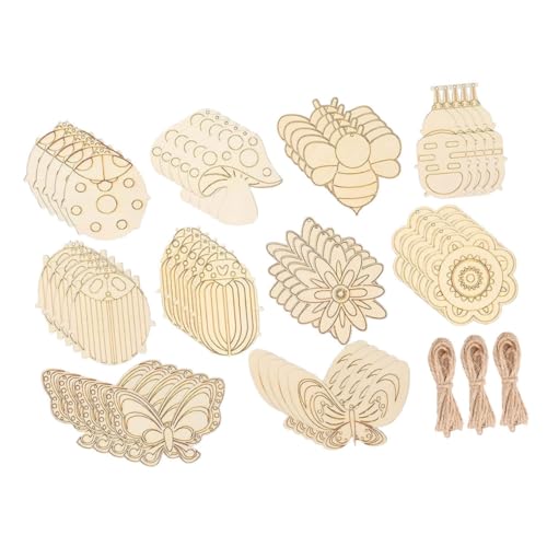 VILLFUL 60 Sets Blanke Holzspäne, DIY Graffitischeiben, Holzhandwerk Zum Bemalen, Holzscheiben Zum Basteln, Unbehandelte Holzausschnitte, Anhänger, Graffiti Chip, Holzmalerei, Basteln, von VILLFUL