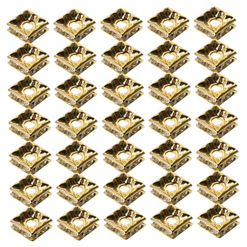VILLFUL 60 Stück Goldene Funkelnde Quadratische Metallperlen mit Strass Würfelförmige Spacer Beads für DIY Schmuckherstellung Geeignet für Armbänder Halsketten Ohrringe und Bastelzubehör VILLFUL 60 Stück Goldene Funkelnde Quadratische Metallperlen mit Strass Würfelförmige Spacer Beads für DIY Schmuckherstellung Geeignet für Armbänder Halsketten Ohrringe und Bastelzubehör von VILLFUL