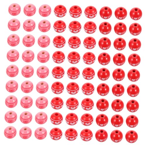 VILLFUL 60 Stück Holzperlen zum Valentinstag Bastelperlen Herzform für DIY Schmuckherstellung und Kreative Bastelprojekte Gemischte Designs von VILLFUL