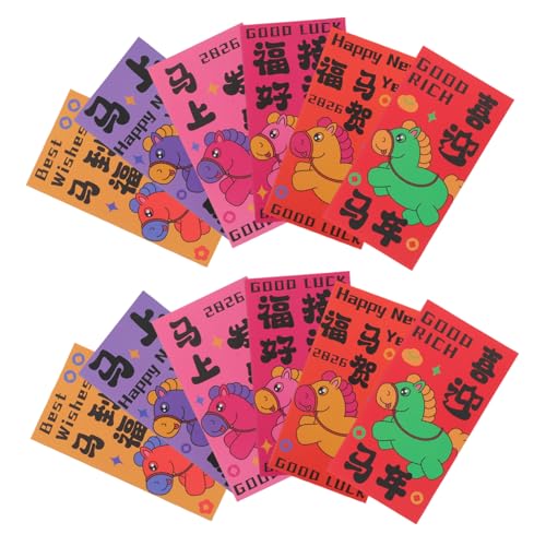 VILLFUL 60 Stück Rote Umschläge Chinesisches Neujahr Pferde-jahr Design Papier Hongbao Traditionelle Glücksumschläge Für Frühlingsfest Familienfeiern von VILLFUL