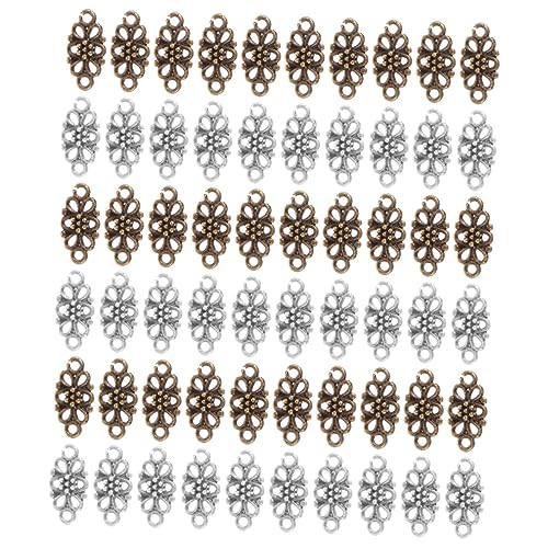 VILLFUL 60 Stück Teiliges Vintage Blumen Anhänger in Antikem Silber und Bronze Doppelte Ösen für Vielseitige DIY Schmuckherstellung als Ketten und Armband Connector für Charms und von VILLFUL