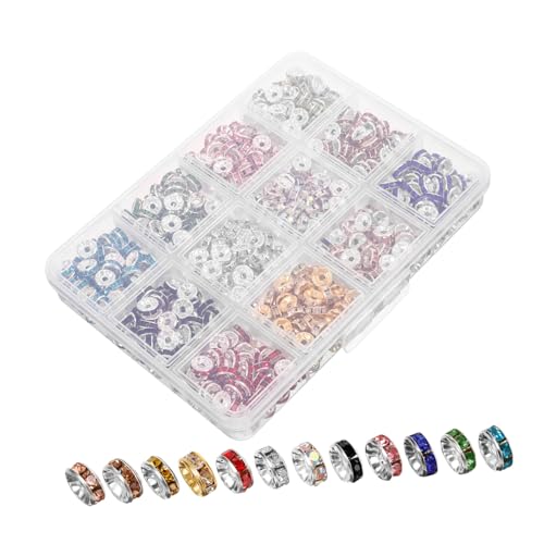 VILLFUL 600Stücke DIY Schmuckperlen Bunte Abstandsperlen mit Strass für Armbänder und Bastelprojekte zum Auffädeln und Kreativen Gestalten von VILLFUL