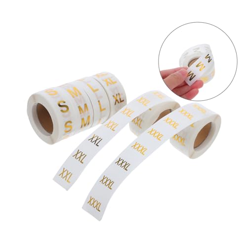 VILLFUL 6Rollen Kleidung Größenaufkleber S Wasserdichte Runde Transparente Etiketten mit Eleganter Goldprägung für Bekleidung Einzelhandel Lagerverwaltung von VILLFUL