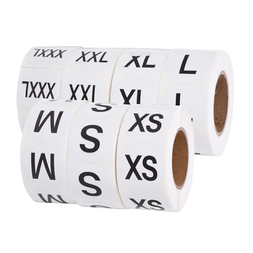 VILLFUL 7 Rollen Größenaufkleber Etikettenaufkleber Name Kleine Kleidungsanhänger Hemdaufkleber Größen Größenanhänger Für Kleiderständer Schwarz Selbstklebend Beschichtetes Papier von VILLFUL