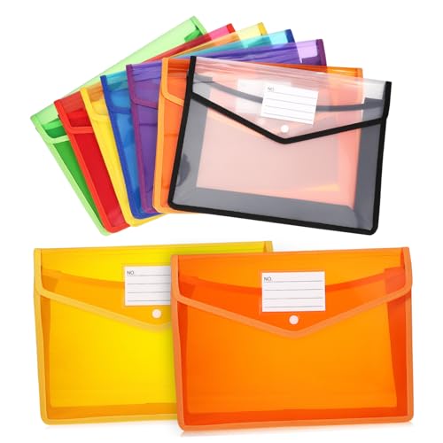 VILLFUL 7 Stück Teiliges Transparente Dokumententaschen mit Knopfverschluss Erweiterbare Farbige PP Ordner mit Etikettenfach Großer Fassungsvermögen für Effiziente Papierorganisation von VILLFUL