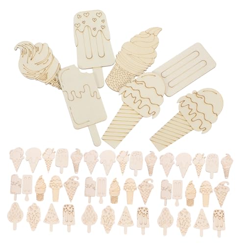 VILLFUL 70 Stück Holz Ausschnitte Unbemalt DIY Bastelset für Leere Holzscheiben Eiscreme Form Geeignet für Malen und Dekorieren von VILLFUL