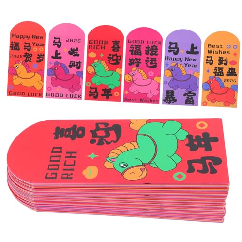VILLFUL 72 Stück Chinesische Rote Geldumschläge Jahr Des Pferdes Dickes Papier Festliches Design für Frühlingsfest Hochzeiten Vielseitig für Private und Geschäftliche Geschenke von VILLFUL