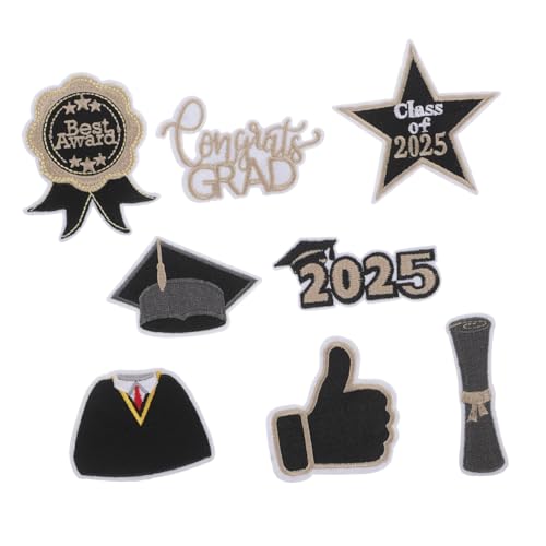 VILLFUL 8 Stück Teiliges Aufbügelbare Schwarze und Goldene Stickapplikationen für Diy Projekte und Abschlussgeschenke Hochwertige Gestickte Patches für Kleidung Hüte und Taschen von VILLFUL