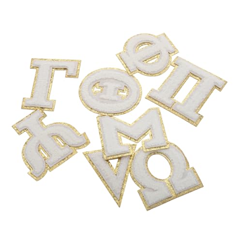 VILLFUL 8 Stück Teiliges Weißer Buchstaben Patches mit Goldener Umrandung für T Shirts Jacken und Taschen für Reparaturen und Kreative Projekte Jeans und Rucksäcke von VILLFUL