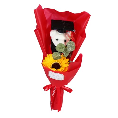 VILLFUL Abschlussblumenstrauß mit Plüschbären und Doktorhut Niedliches Sonnenblumen Bouquet für Abschlussfeier für Absolventen und Festliche Dekoration von VILLFUL