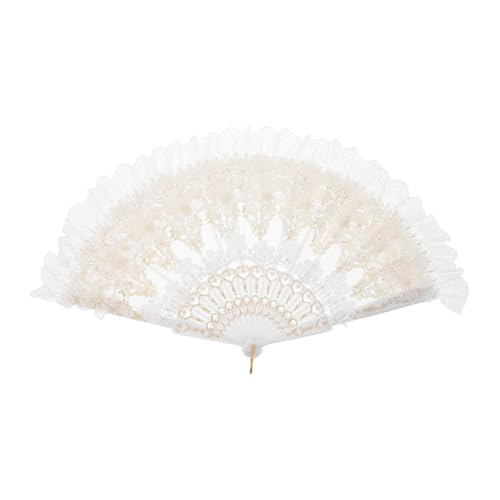 VILLFUL Eleganter Faltbarer Handfächer aus Spitze mit Gestickten Blumen Tragbarer Brautfächer für Hochzeit Handheld Vintage Fächer für Tanz Tee und Festliche Anlässe Kompakt und Stilvoll von VILLFUL