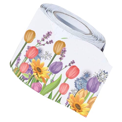 VILLFUL Frühlings-bordüre mit Tulpenmotiv Selbstklebender Gewellter Dekorationsrand für Klassenzimmer Pinnwand Tafel und Poster Vielseitiger Frühlingsschmuck für Schule und Büro von VILLFUL