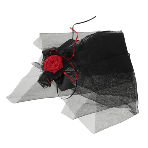 VILLFUL Gothic Schleier Haarschmuck mit Schwarzer Netzspitze und Rosen für Halloween Ghost Bride Kostüm Langlebiges Braut-haarteil Dramatischer Schleier für Gothic Grusel-events von VILLFUL