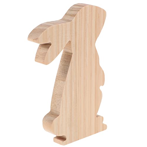 VILLFUL Hölzernes Kaninchenornament Kaninchen Holzblock Hasendekor Ostern Holzornament Ostern Holzausschnitte Holzhase Osterhasenornament Osterdekoration Unvollendete Hasenausschnitte von VILLFUL