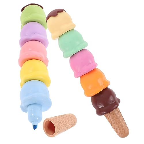 VILLFUL Kompakte Eiscreme Textmarker Stapelbare Marker 2 Satz Multifunktionale Buchmarker für Schüler Glattes Schreiben Kunstbedarf von VILLFUL
