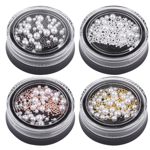 VILLFUL Nail Art Perlen Weiß Imitationsperlen Stahlkugeln Nageldekorationen für Frauen Mädchen DIY Maniküre Zubehör Nagelschmuck Nageldesign von VILLFUL
