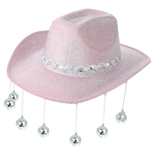 VILLFUL Stylischer Pinker Disco Ball Fringe Cowgirl Hut für Damen Modisches Party und Cosplay Accessoire Komfortabel und Langlebig für Tanzveranstaltungen und Kostümpartys von VILLFUL