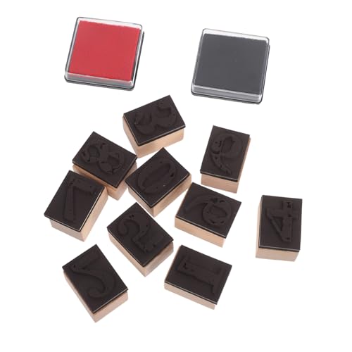 VILLFUL Teiliges Holz Zahlenstempel mit Rotem und Schwarzem Stempelkissen Klare Präzisionsgravur für DIY Basteln Scrapbooking Karten Herstellen für Schule Kalender und Kreative Projekte von VILLFUL
