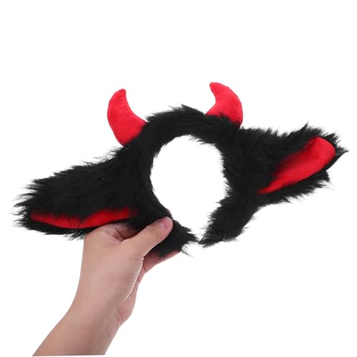 VILLFUL Yak Ohrkopf -hoop Stirnband Aus Horn Kopf Eines Ochsenkleides Hörner Kopfbedeckung Hörner Stirnband Halloween Verkleiden Requisiten Drachenhörner Ochsenhorn Haarband Plüsch Schwarz von VILLFUL