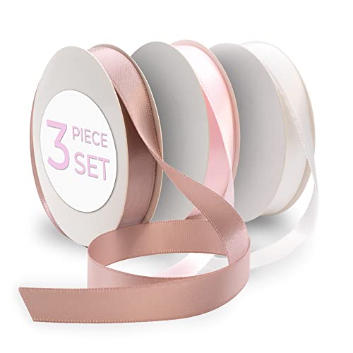 VILSTO Satinband Geschenkbänder, Geschenk Schleifen Dekoband, Geschenkband Set, Stoffband Satinband Weiss Rosa Kamee, Geschenkbänder, Geschenke Verpacken Blumenband Hochzeit Band, 3-Teiliges Set von VILSTO