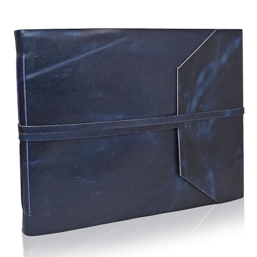 VIMOKSHA Großes Fotoalbum aus echtem Leder, handgefertigt, mit Geschenk-Box, 34,9 x 25,4 cm, Blau von VIMOKSHA