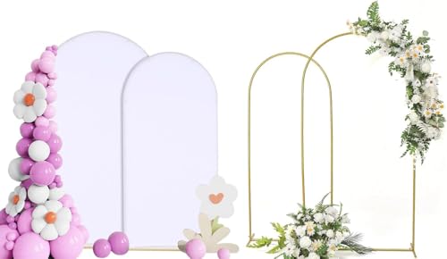VINCIGANT 2pcs Metall Hochzeit Bogen und Kulisse Abdeckung Set, Gold Hochzeit Bogen Stand, für Geburtstagsparty, Zeremonie, Bankett, Dekoration Kulisse Abdeckung, weiß (1.8m&2m) von VINCIGANT