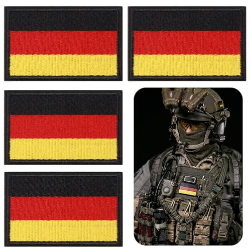 VINEST 4 Stück Deutschland Flaggen Gestickt Patches Abzeichen, 5 * 3cm Hoheitsabzeichen Bundeswehr Flicken, Deutschland Flicken Gestickt Mit Flauschgegenstück Für Kleidung Taschen Weste Hundegeschirr von VINEST