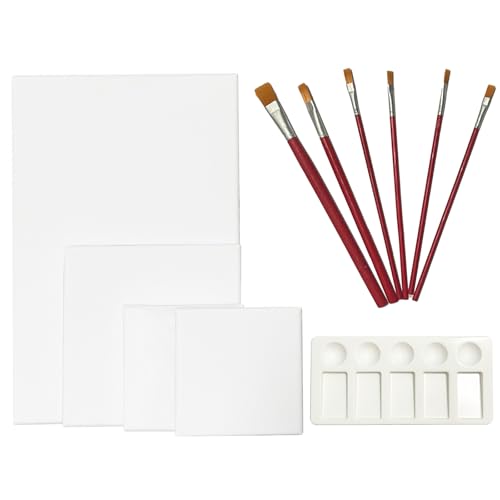 VINEST 4 Stück Leinwand Zum Bemalen, 20x30cm, 15x15cm, 10x10cm Weiß Leinwände Keilrahmen, Baumwolle DIY Canvas, Strukturpaste Leinwand Set mit 6 Bürsten & 1 Tablett, für Acryl Gouache Öle VINEST 4 Stück Leinwand Zum Bemalen, 20x30cm, 15x15cm, 10x10cm Weiß Leinwände Keilrahmen, Baumwolle DIY Canvas, Strukturpaste Leinwand Set mit 6 Bürsten & 1 Tablett, für Acryl Gouache Öle von VINEST