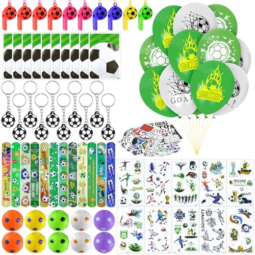 VINEST Fußball Party Mitgebsel Kinder, Fussball Mitgebsel Jungen Mädchen mit Armband Spinning-fußball Schlüsselanhänger Trillerpfeife Tattoos Partei Geschenk Taschen, für Fußballbegeisterte Kinder von VINEST
