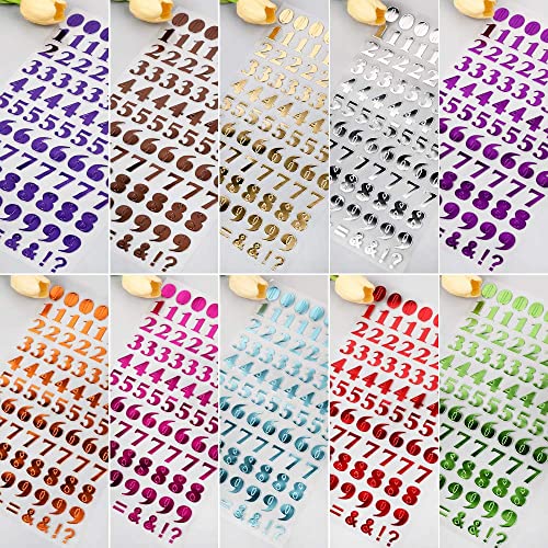 VINFUTUR 10 Blatt Zahlen Aufkleber Selbstklebend 10 Farbe Zahlen Stickers Glitzer Scrapbooking Number Stickers für Grußkarten Sammelalbum Fotoalbum Tagebuch Handbuch Basteln Deko von VINFUTUR