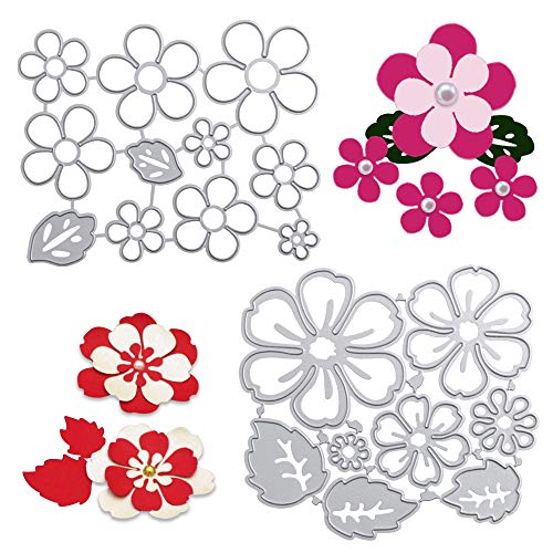 VINFUTUR 2 Set Stanzschablonen Blumen und Blätter Metall Prägeschablonen Blumen Blüten Stanzformen Schneiden für DIY Karte Sammelalbum Scrapbooking Fotoalbum Deko Cutting Dies von VINFUTUR