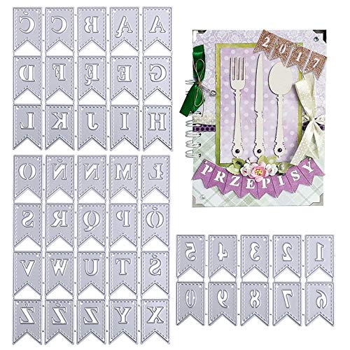 VINFUTUR 2 Set Stanzschablonen Buchstaben und Zahlen Etikett, Metall Prägeschablonen Banner Stanzmaschine Stanzformen Schneiden für DIY Scrapbooking Sammelalbum Karten Deko Cutting Dies von VINFUTUR