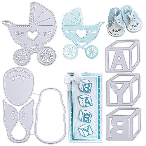 VINFUTUR 3 Set Stanzschablonen Baby Set, Baby Shuhe Kinderwagen Stanzschablonen Prägeschablonen Stanzformen für Baby Geburt Baby Taufe DIY Karte Sammelalbum Scrapbooking Deko Cutting Dies von VINFUTUR