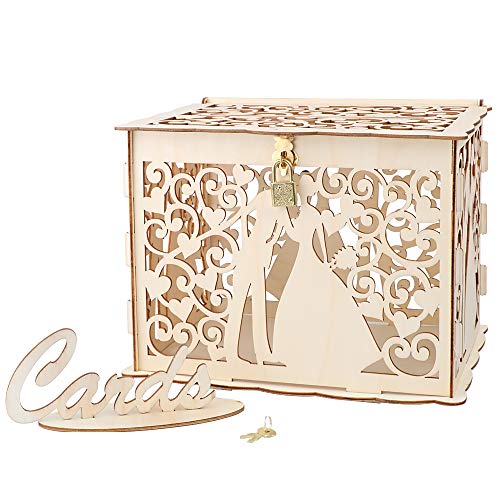 VINFUTUR Hochzeit Geschenkkarten Box Vintage Holz Kartenbox mit Schloss Briefkasten Kartenkiste für Hochzeit Geburtstag Baby Shower Dank Party von VINFUTUR