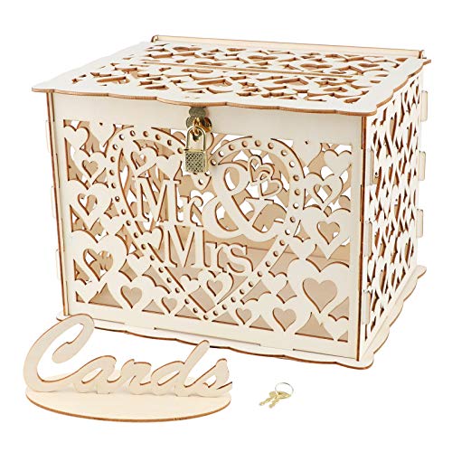 VINFUTUR Hochzeit Geschenkkarten Box Vintage Holz Kartenbox mit Schloss Briefkasten Kartenkiste für Hochzeit Geburtstag Baby Shower Dank Party von VINFUTUR