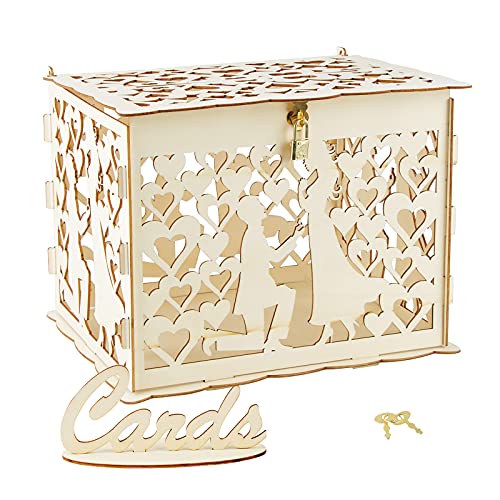 VINFUTUR Hochzeit Geschenkkarten Box Vintage Holz Kartenbox mit Schloss Briefkasten Kartenkiste für Hochzeit Geburtstag Baby Shower Dank Party von VINFUTUR