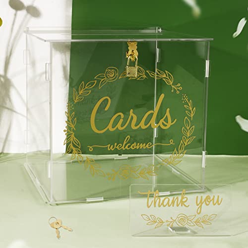 VINFUTUR Hochzeit Kartenbox Acryl Hochzeitsbox Geschenkkarten Box Geldbox Briefbox mit Schloss für Hochzeit Geburtstag Baby Shower Jubiläum Partydeko von VINFUTUR