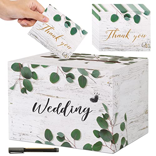VINFUTUR Hochzeit Kartenbox mit 30pcs Thankyou Grußkarten Hochzeitsbox Geschenkkarten Box Briefbox Postbox für Hochzeit Geburtstag Baby Shower Jubiläum Partydeko von VINFUTUR