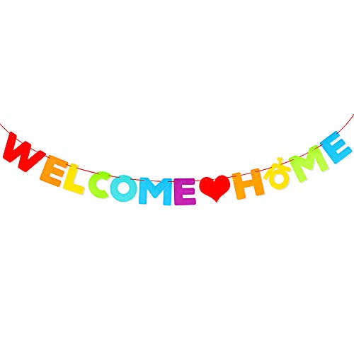 VINFUTUR Welcome Home Girlande Filz Bunt Willkommen Zuhause Banner Hängende Deko für Familienfeiern Familie Party von VINFUTUR