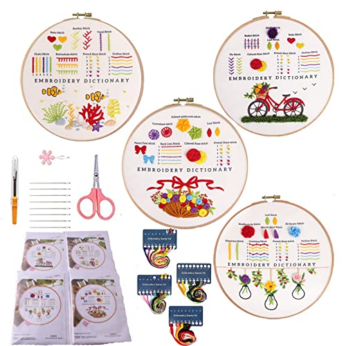 Anfänger Stickerei Stich Praxis Kit, 4 Sets Stickerei Kit für Handwerk Liebhaber, Fahrrad Stickerei Starter Kits mit Mustern und Anweisungen, Stickerei Kleidung, Bambus Reifen, Fäden und Nadeln Anfänger Stickerei Stich Praxis Kit, 4 Sets Stickerei Kit für Handwerk Liebhaber, Fahrrad Stickerei Starter Kits mit Mustern und Anweisungen, Stickerei Kleidung, Bambus Reifen, Fäden und Nadeln von VINTAGE EMBROIDERY V.E.