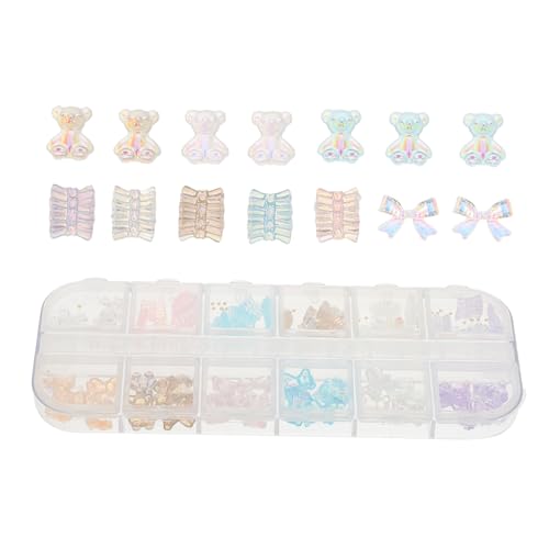 VINTORKY 1 Schachtel Blumen Nagelkunst Zubehör Set Maniküre Dekoration mit Kleinen Perlblüten und Niedlichem Bärenmotiv für Kreative Diy Nageldesigns von VINTORKY